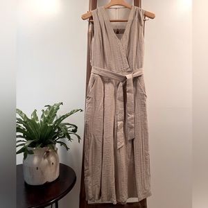 Greylin beige jumpsuit with sheer back overlay